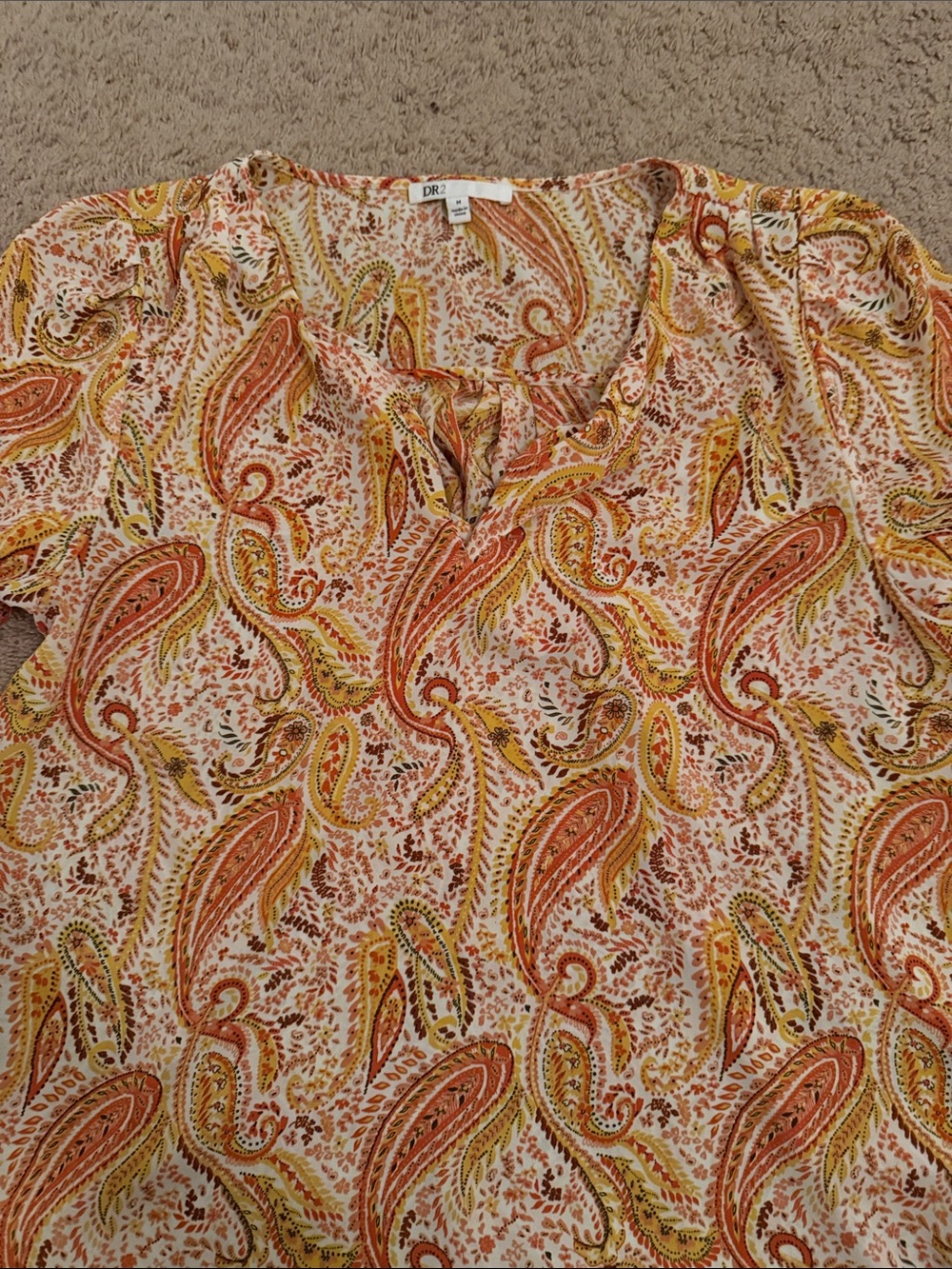 DR2 Paisley Peasant Blouse in Orange and Yellow Tones